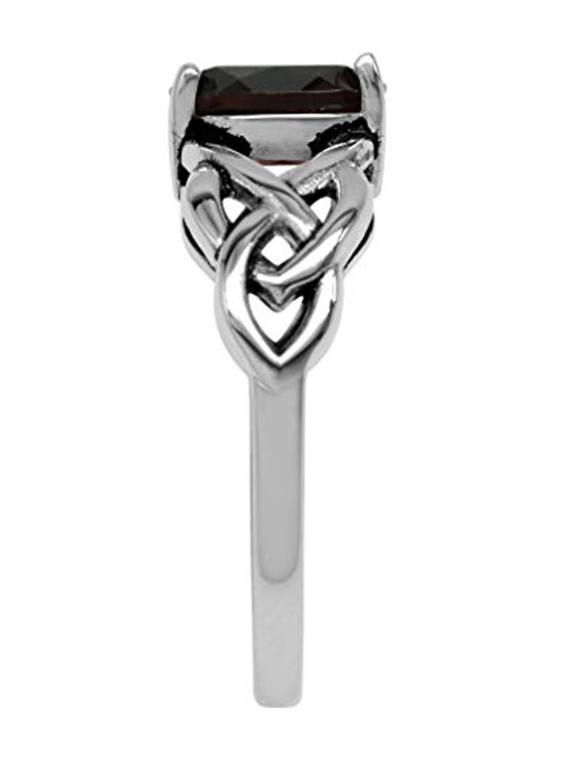 Silvershake - 925 Sterling Silver Celtic Knot Solitaire Ring With Garnet - Image 1