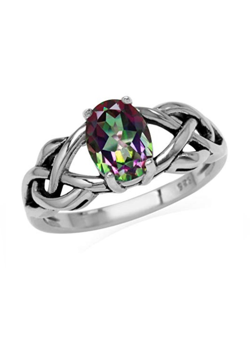 Silvershake 925 Sterling Silver Celtic Knot Solitaire Ring With Topaz - Image 1