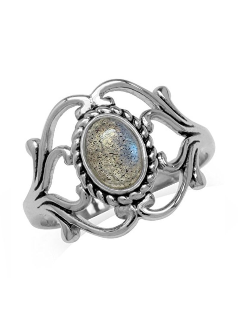Silvershake 925 Sterling Silver Victorian Style Rope Ring With Labradorite - Image 1