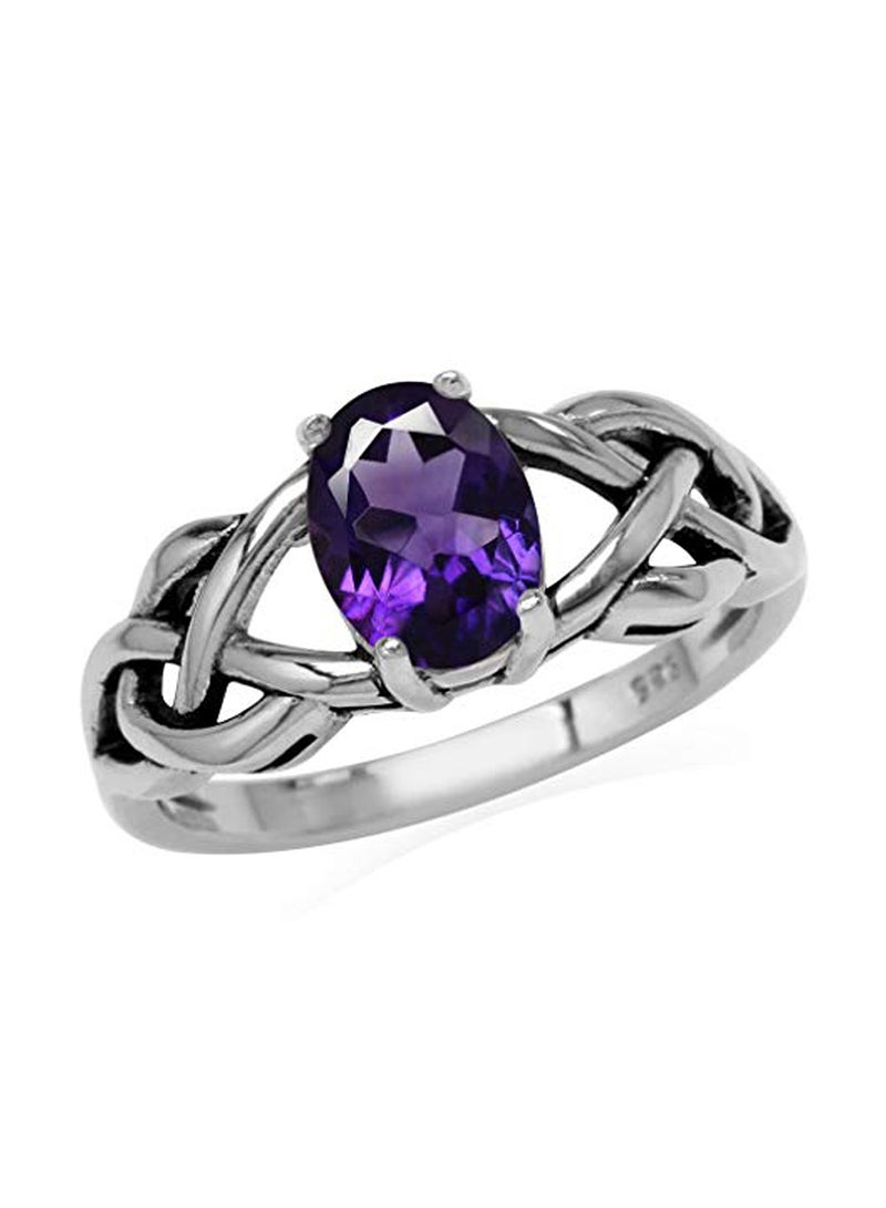 Silvershake 925 Sterling Silver Oval Celtic Knot Ring With Amethyst - Image 1