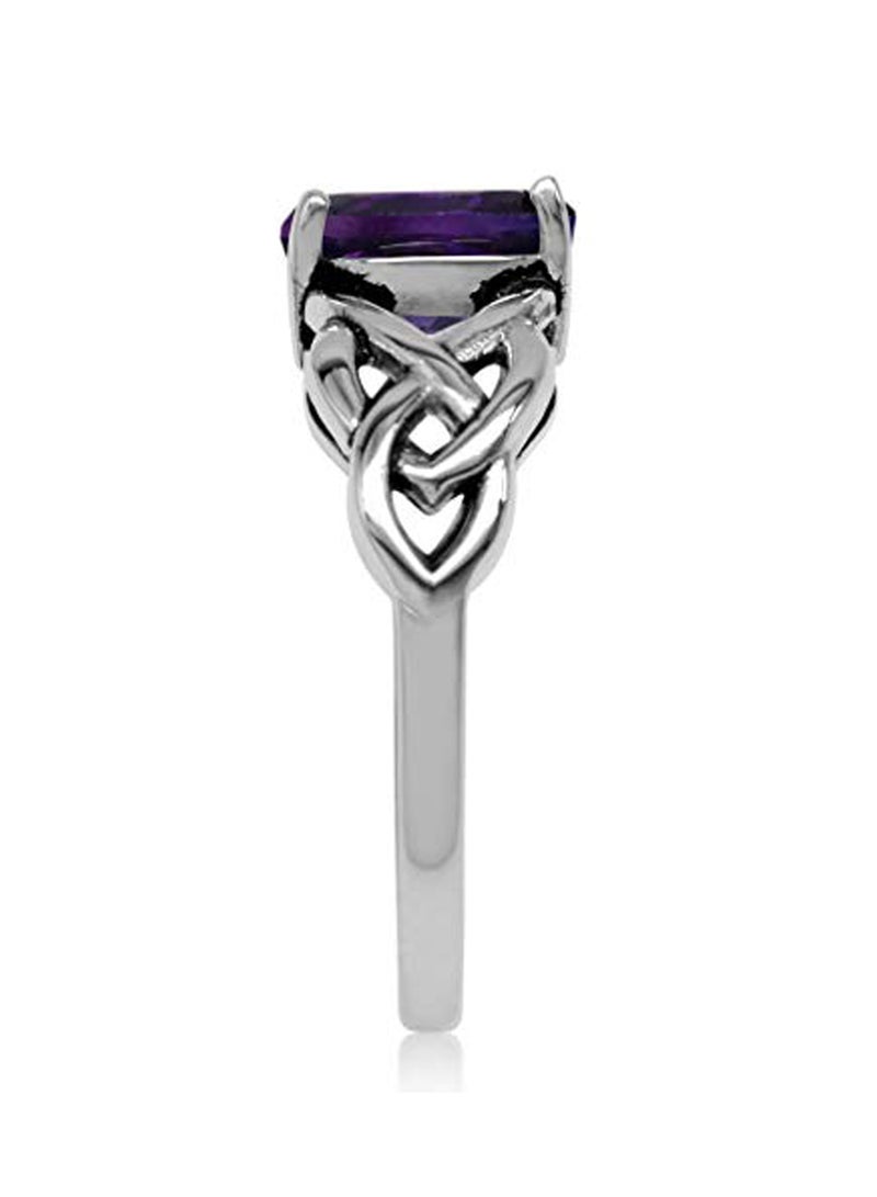 Silvershake 925 Sterling Silver Oval Celtic Knot Ring With Amethyst - Image 2