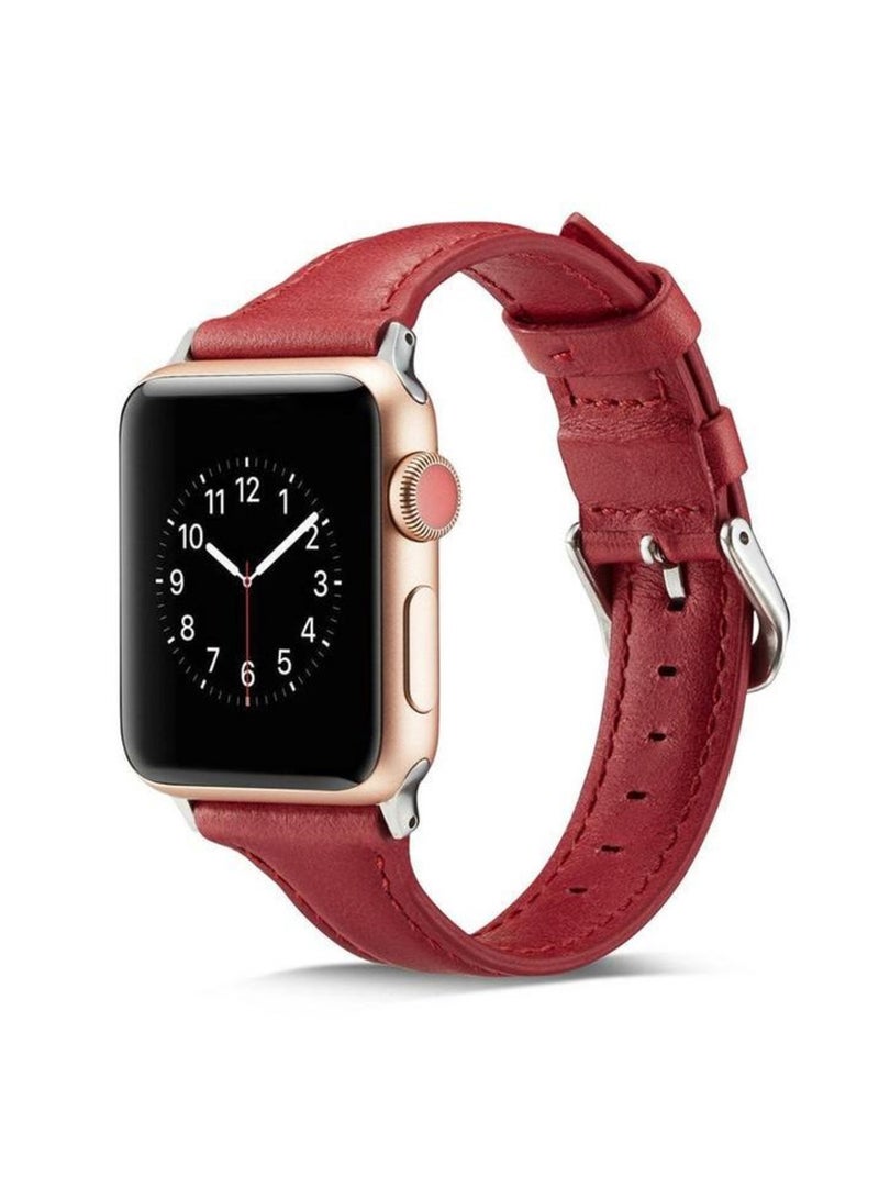 LNKOO - Leather Replacement Band For Apple Watch Series 1/2/3/4 44mm Red - Image 1