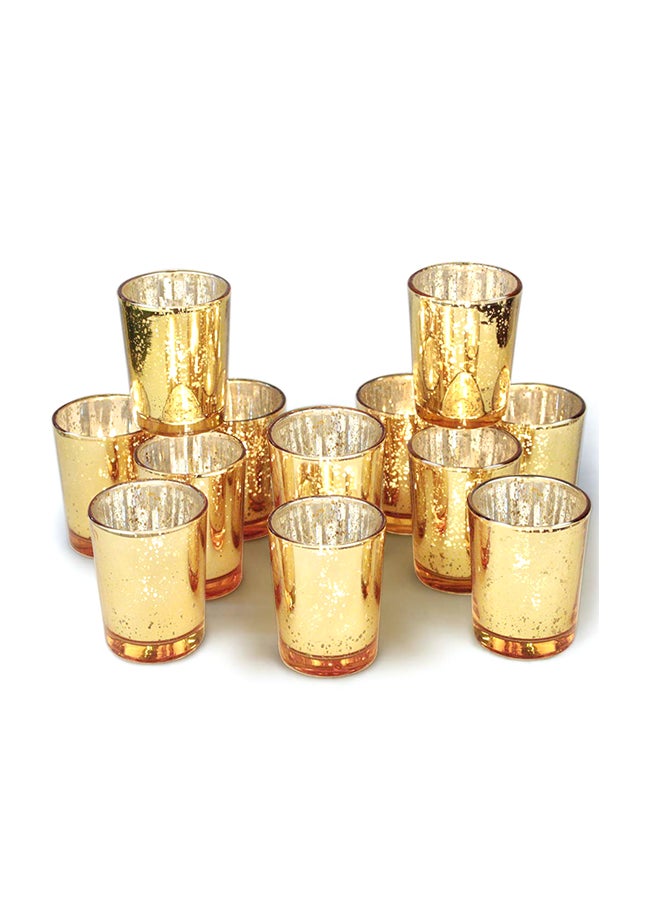 فولينس حامل شموع صغيرة من 12 قطعة ذهبي 3.15 x 9.52 x 7.08بوصة - Image 1