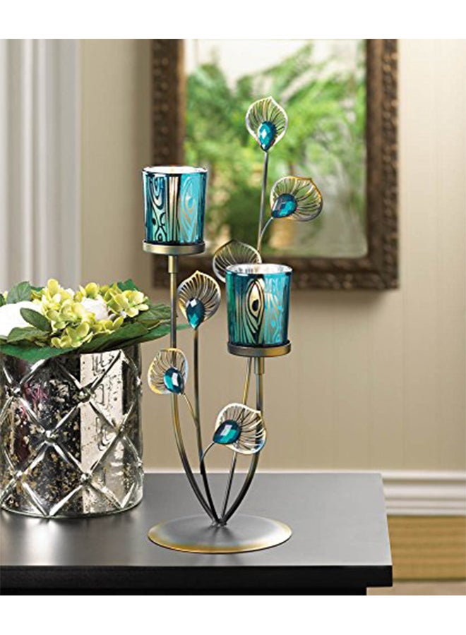 VERDUGO GIFT - Peacock Plume Candle Holder Multicolour 14x4.62x4.62inch - Image 1