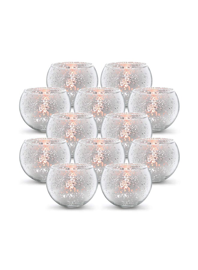 فولينس طقم حاملات شموع بتصميم مستدير باللون الفضي من 12 قطعة فضي 2.55 x 11.8 x 9.05بوصة - Image 1