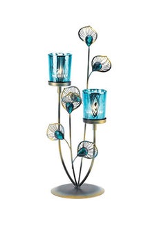 Peacock Plume Candle Holder Multicolour 14x4.62x4.62inch