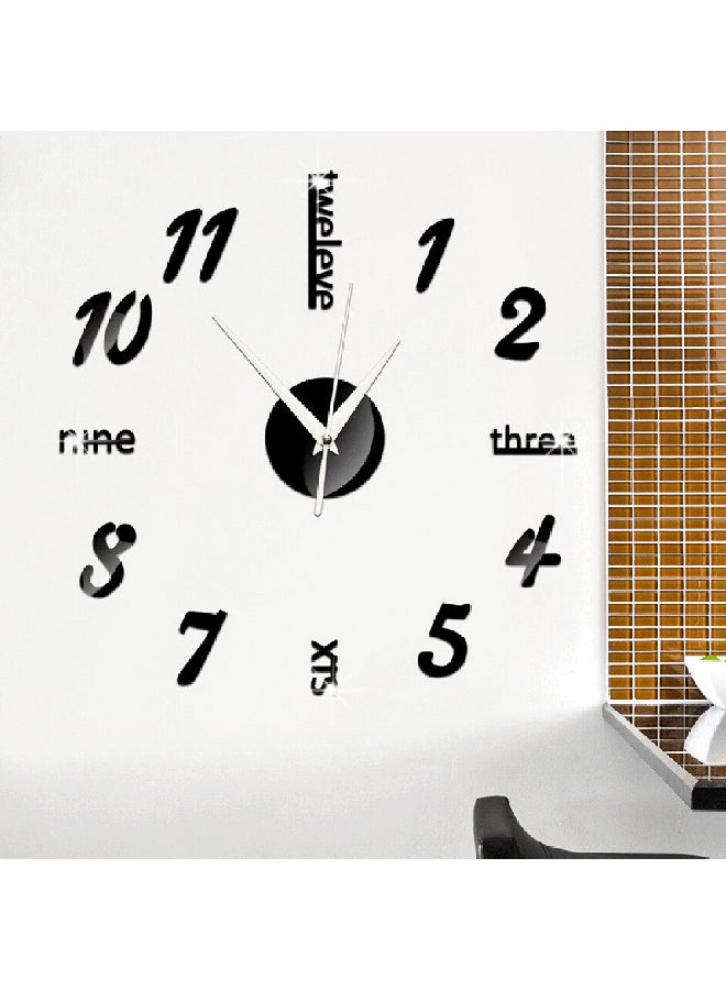 EHOME - DIY Large 3D Mirror Surface Wall Clock Sticker Black 10x10cm - Image 1