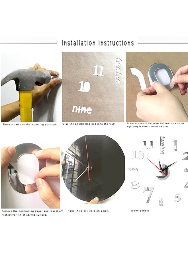 إيهوم ساعة حائط عصرية كبيرة من الأكريليك يمكنك تركيبها بنفسك فضي 40x40Ø³Ù†ØªÙŠÙ…ØªØ± - Image 2