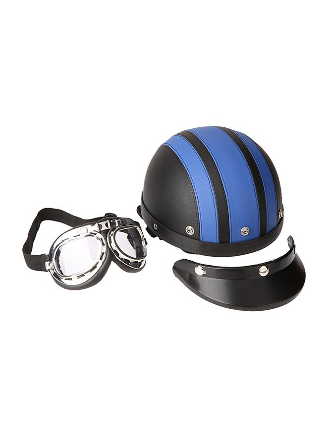 Generic Motorcycle Scooter Open Face Half Leather Helmet with Visor UV Goggles Retro Vintage Style 54-60cm  - Image 1
