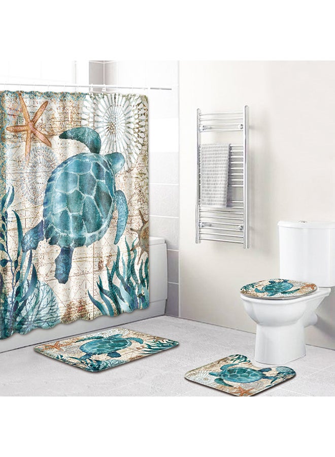 Generic - 3D Printing Shower Curtain Turtle Pattern With 12 Hooks Multicolour 71x71inch - Image 1