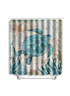 3D Printing Shower Curtain Turtle Pattern With 12 Hooks Multicolour 71x71inch