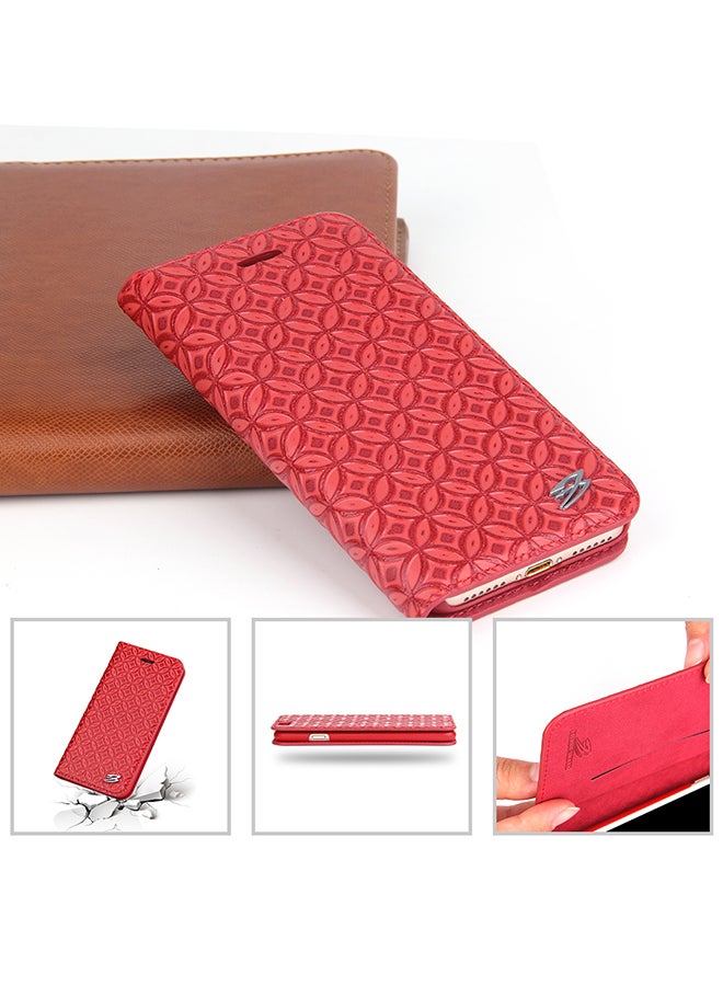 Protective Wallet Case Cover For Apple iPhone 8 Plus Red
