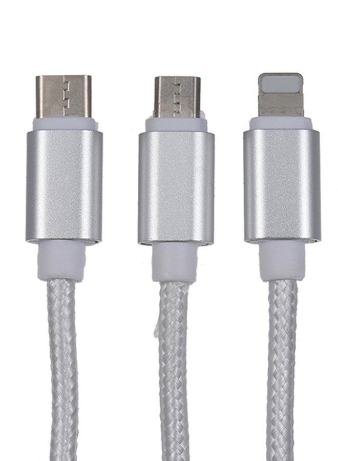 Generic - USB 2.0 To Micro USB, Type C, Lightning Charging Cable Sync Data Line Cord White - Image 1