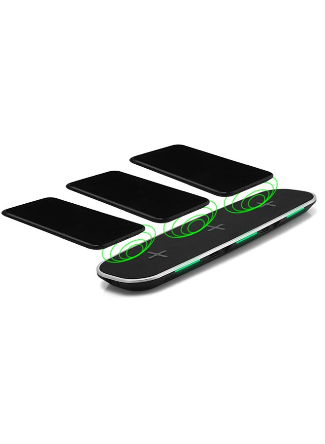 Generic - 3-in-1 Qi Wireless Charger Universal Phone Charge Base With US Plug Black - Image 1