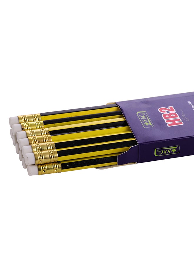 SBC - HB2 Pencil With Eraser Set, Pack Of 12 Yellow/Black/Red - Image 1