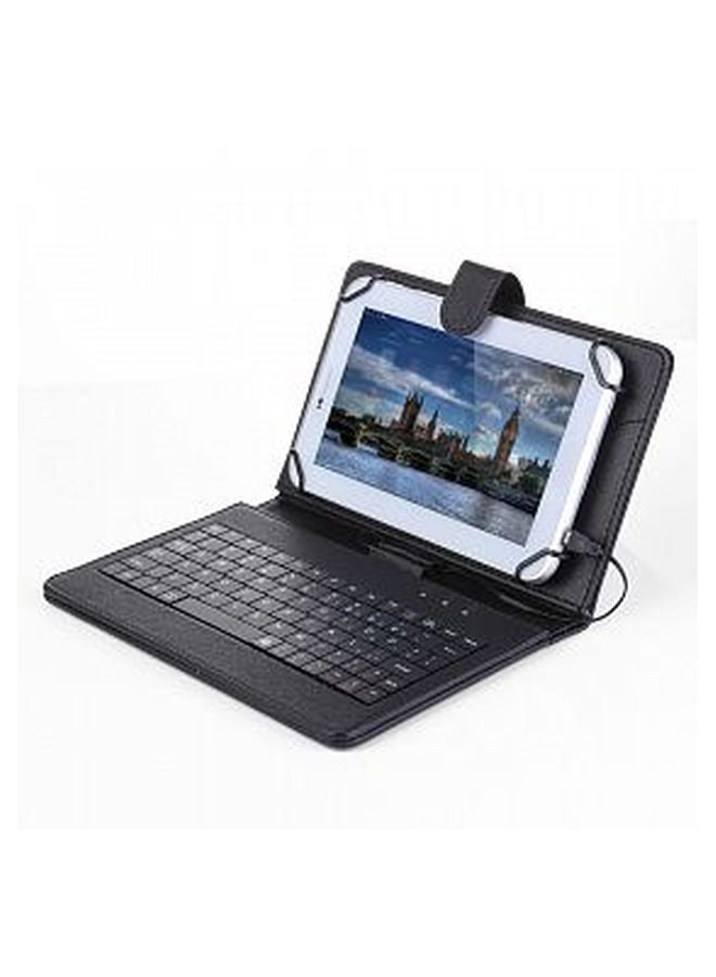 Foldable PU Leather Case Keyboard And Stylus Pen Black - Image 2