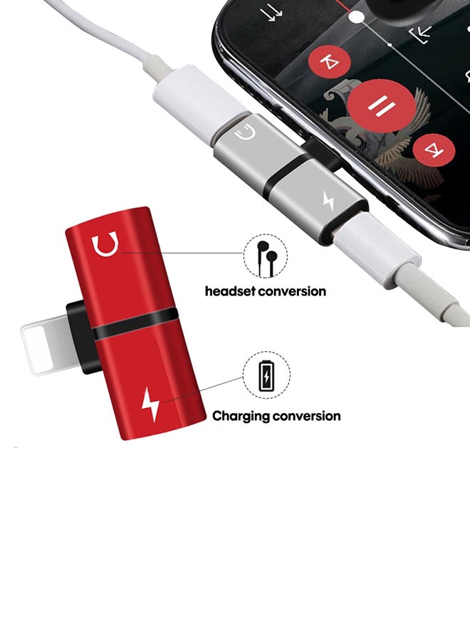 Generic - Headphone Lightning Audio Charger Adapter 2 In 1 For iPhone 7/8/X Red - Image 1