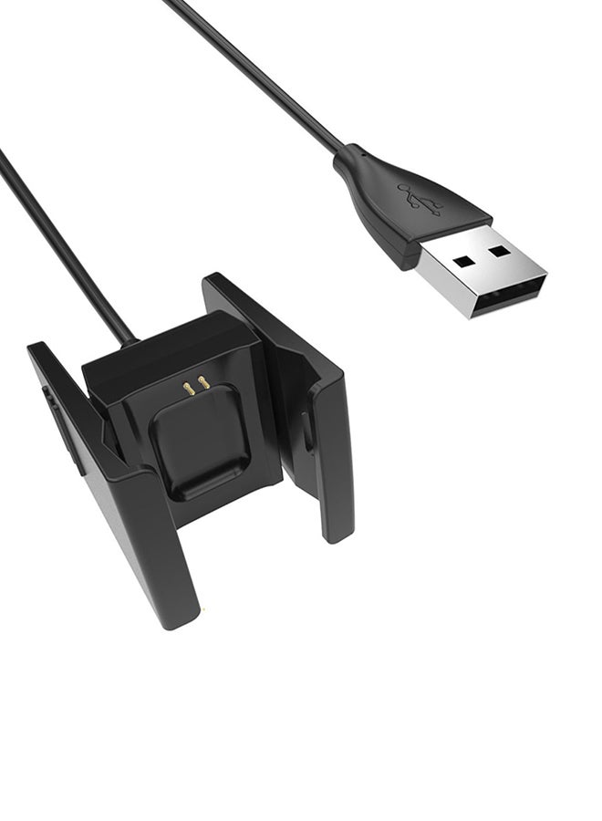 شاحن محمول لشحن الساعة الذكية بكبل طول 1 متر ومنفذ USB ومشبك شحن لساعات فيتبيت تشارج 2 الذكية أسود - Image 2
