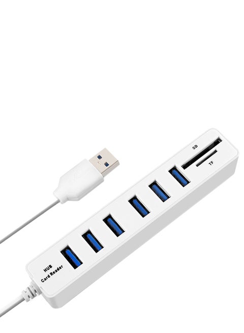 6-Port 3.0 USB Hub With Power Splitter Adapter White