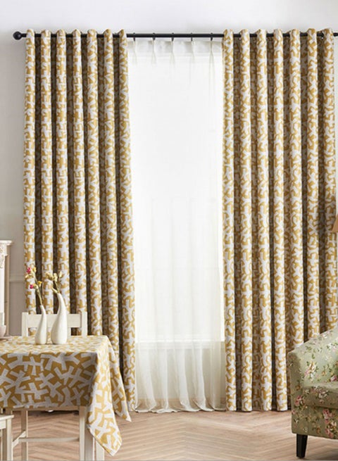 Nordic Style Tree Branch Printed Blackout Curtain Yellow 200 x 270cm
