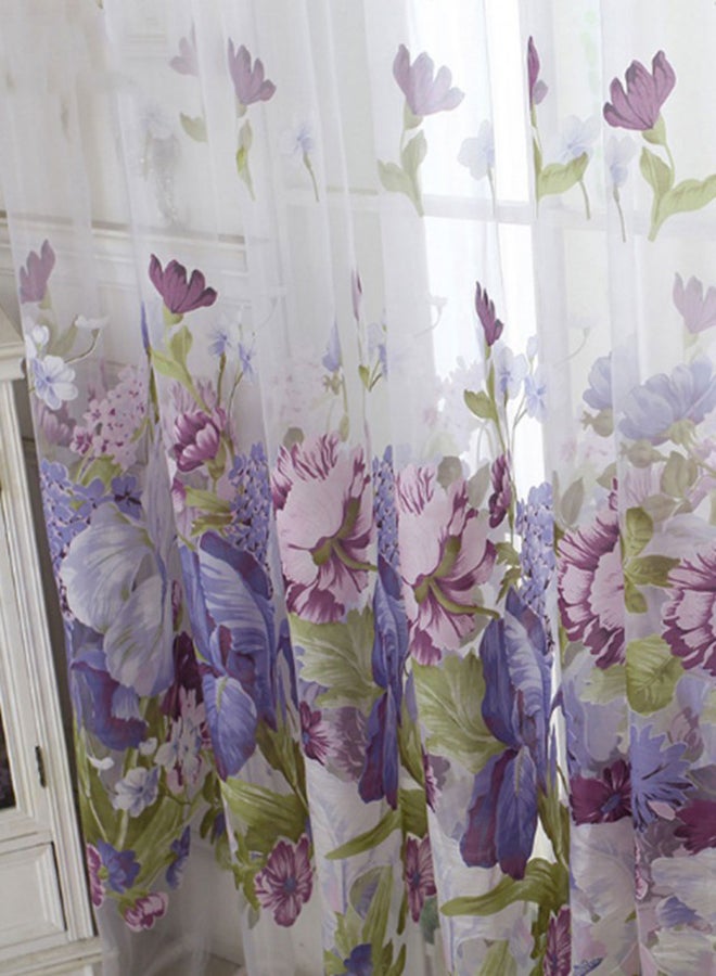Floral Printed Transparent Window Curtain Purple/Clear 100 x 250cm - Image 2
