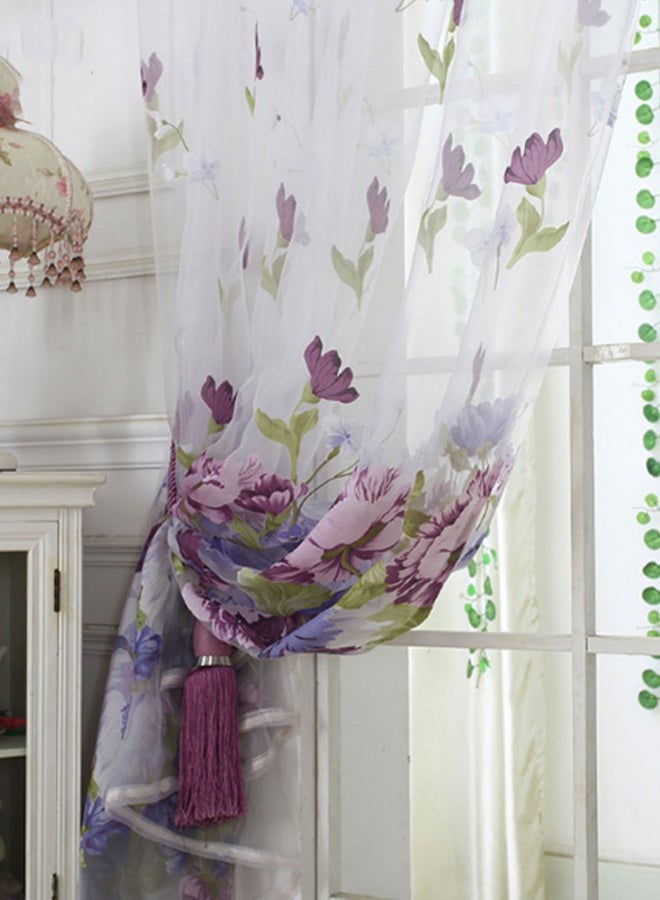 Floral Printed Transparent Window Curtain Purple/Clear 100 x 250cm - Image 3