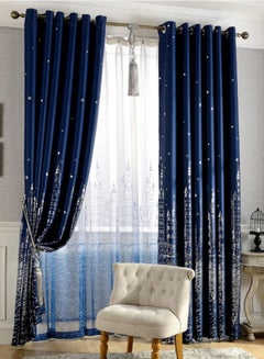 Generic Castle Printed Blackout Curtain Navy Blue 100 x 250cm 