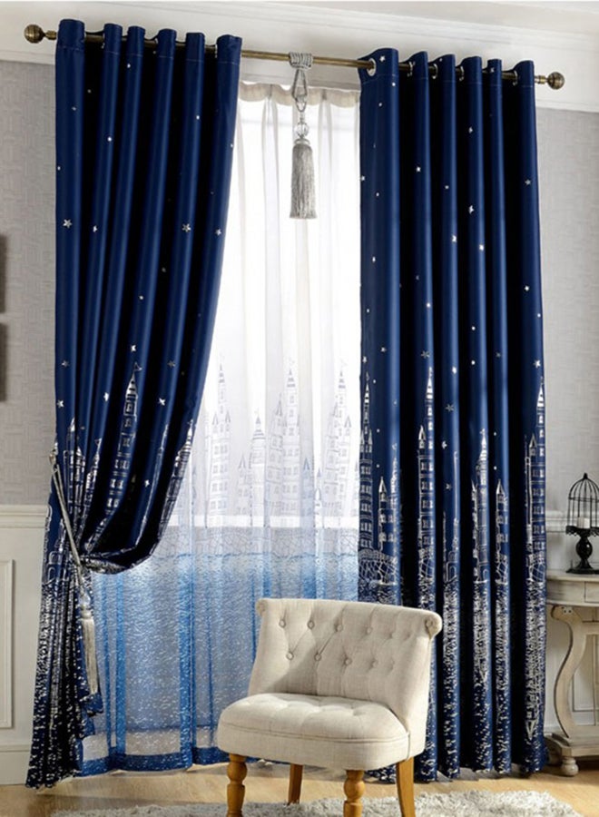 ماركة غير محددة ستارة تعتيم مزينة بطبعة قلعة أزرق كحلي 100 x 250سم 