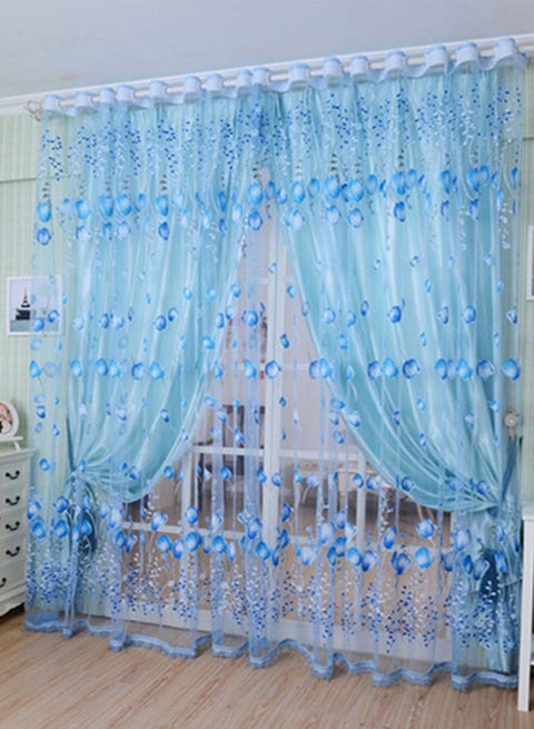 Tulip Printed Tulle Curtain Blue 100 x 200cm