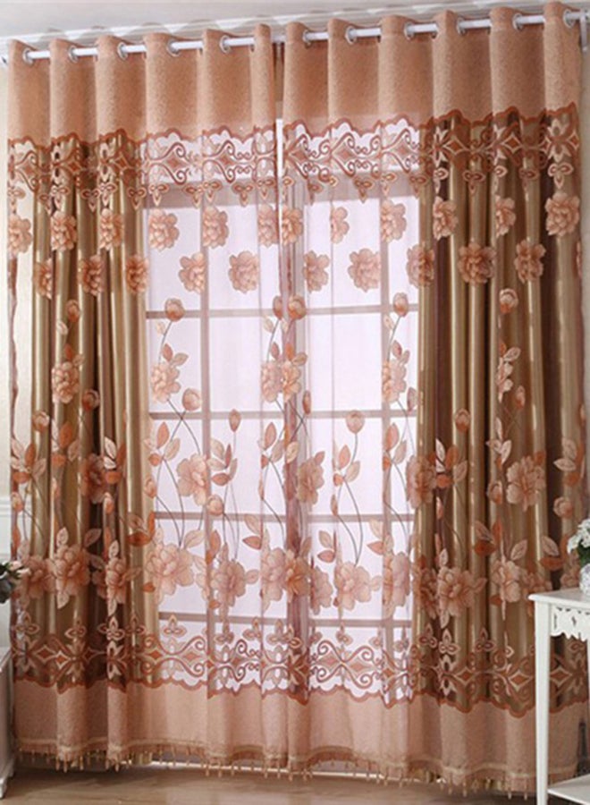 Rich Jacquard Printed Floral Curtain Brown 100 x 250cm - Image 1