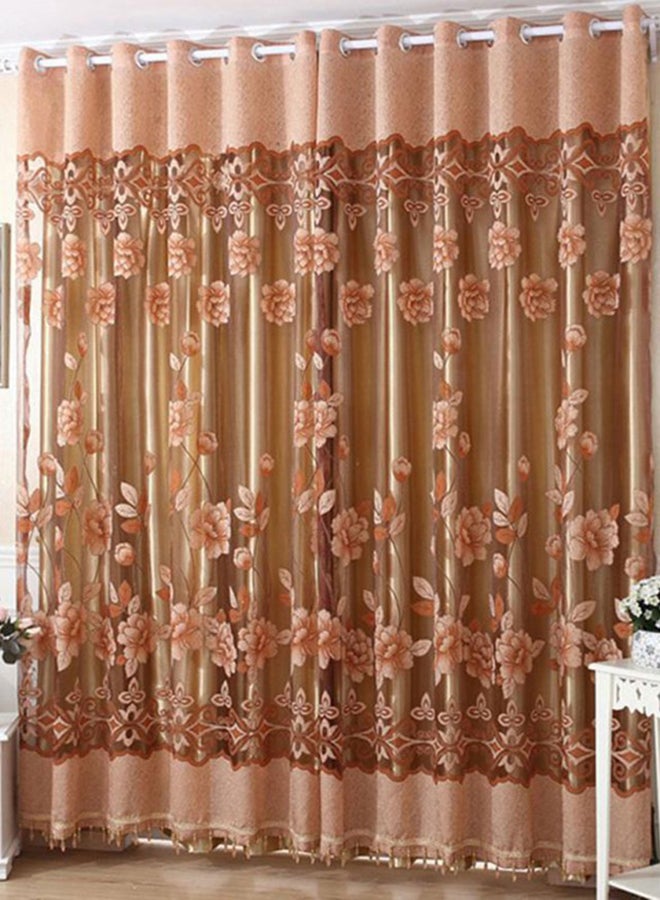Rich Jacquard Printed Floral Curtain Brown 100 x 250cm - Image 2