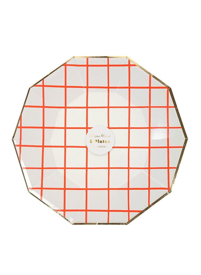 Meri Meri 8-Piece Coral Grid Plate Set 7 x 7inch  - Image 2