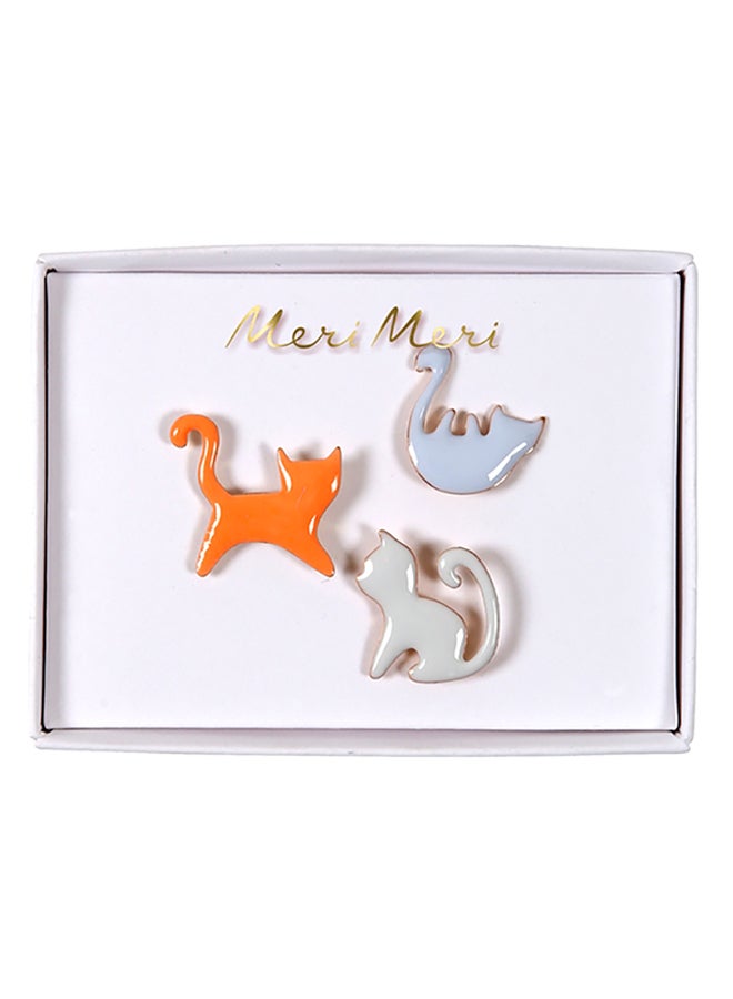 Meri Meri 3-Piece Cat Enamel Pin Set 