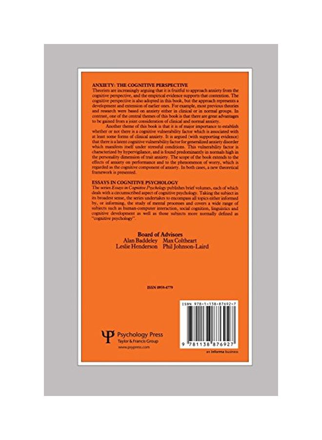 Anxiety: The Cognitive Perspective paperback english - 10 Jun 2015