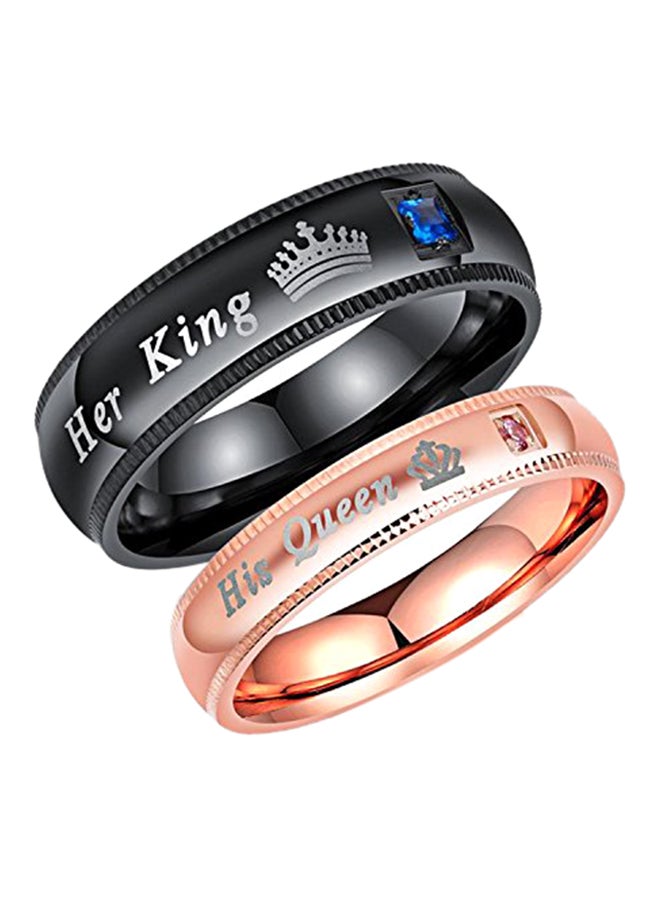 LineAve 2-Piece Stainless Steel Her King His Queen Couple's Wedding Band Ring - Image 1