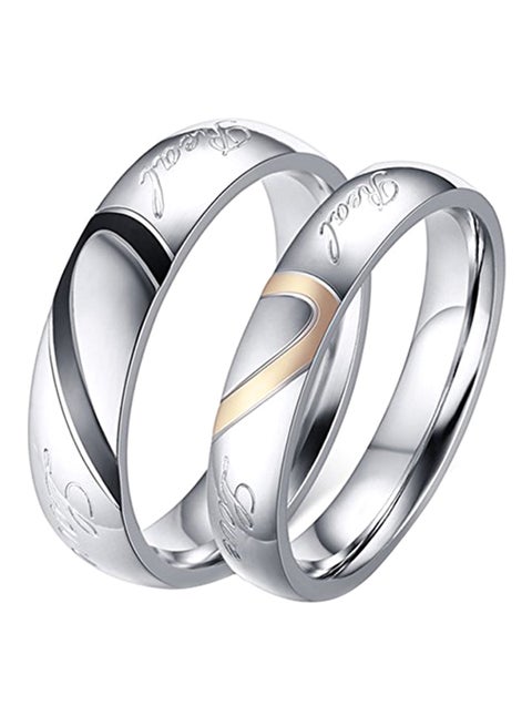 Stainless Steel Couple Real Love Matching Heart Wedding Ring