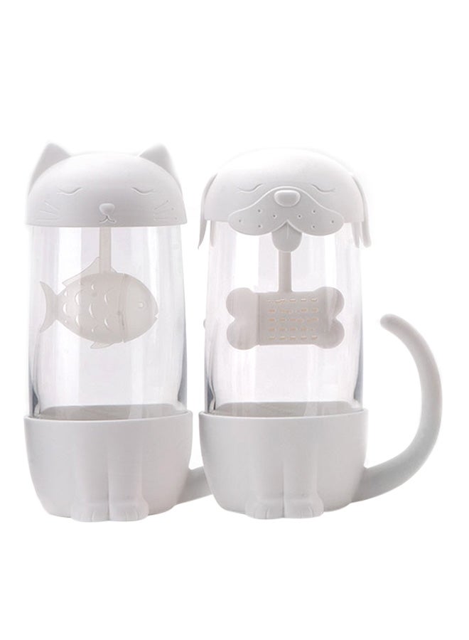 CYTHERIA - 2-Piece Cat And Dog Design Tea Strainer And Infuser Mugs White/Clear - Image 1