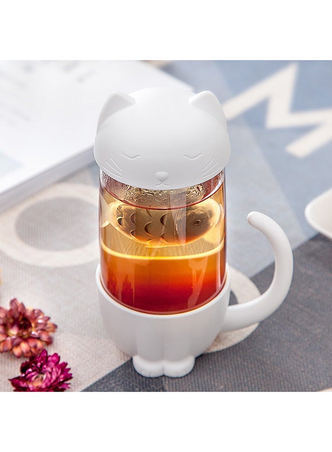 CYTHERIA - 2-Piece Cat And Dog Design Tea Strainer And Infuser Mugs White/Clear - Image 1