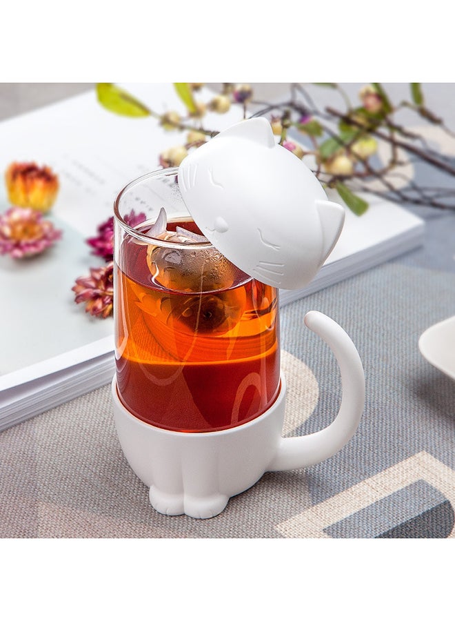 CYTHERIA - 2-Piece Cat And Dog Design Tea Strainer And Infuser Mugs White/Clear - Image 1