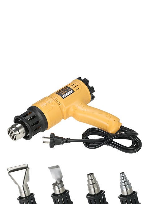 Adjustable Temperature Speed Blower Tool With 4 Nozzles AC220V EU Plug Yellow/Black 25x20x7cm