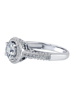 Rhodium Plated Sterling Silver Cubic Zircon Swarovski Engagement Ring