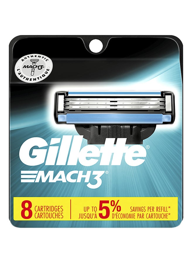 Gillette Mach3 Razor Refill Cartridges, 8 Count Blue/Silver - Image 1