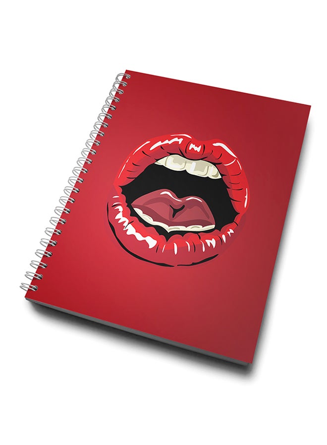 A4 Mouth Lips Lick Pattern Notebook Red