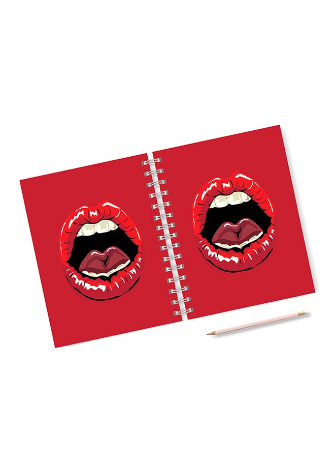 A4 Mouth Lips Lick Pattern Notebook Red