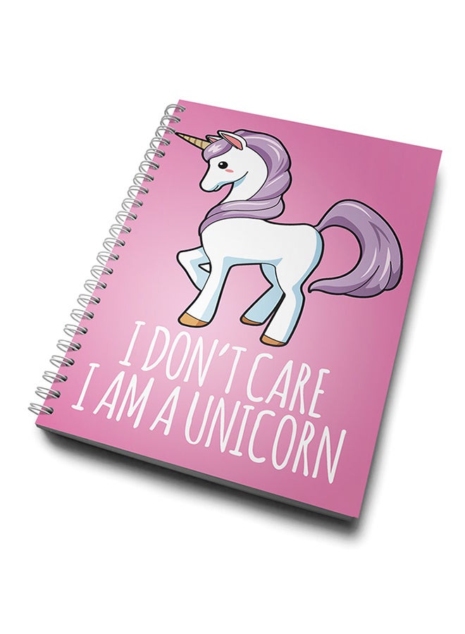 A4 I Don't Care I Am A Unicorn Notebook Pink/White
