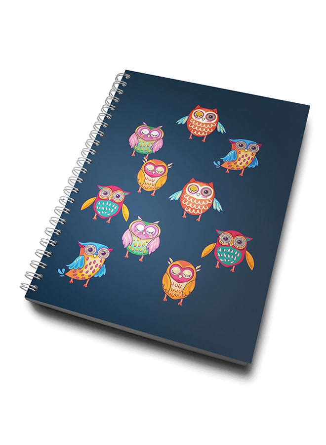 A4 Colorful Owl Pattern Notebook Blue