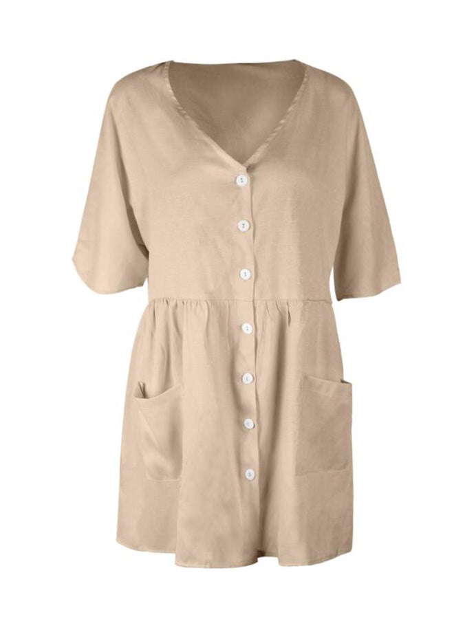 شاربدو فستان مصمم بأزرار إلى الأسفل ومزين بجيوب بيج - Image 1