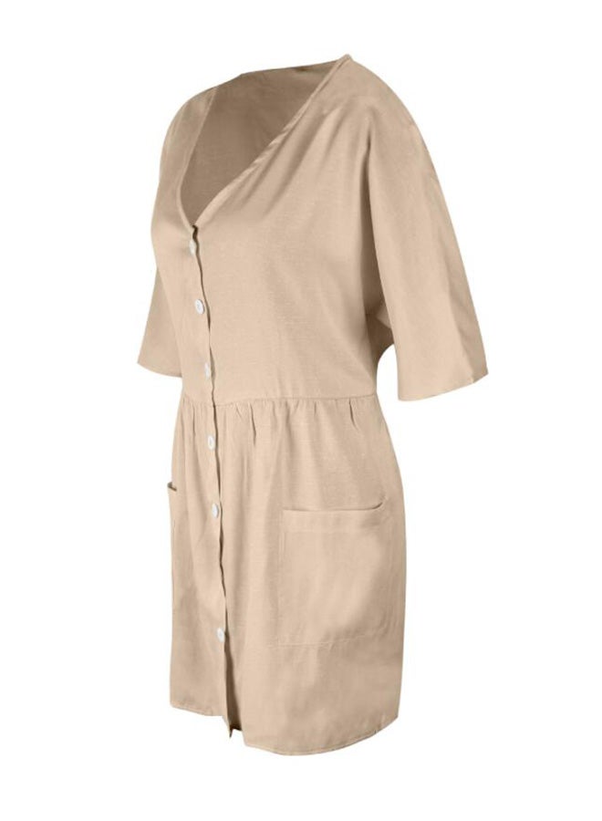 شاربدو فستان مصمم بأزرار إلى الأسفل ومزين بجيوب بيج - Image 3