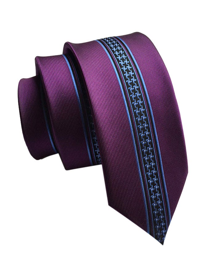 ربطة عنق بنقشة مخططة أرجواني/أزرق/أسود