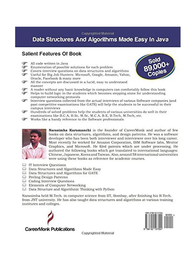 null - Data Structures And Algorithms Made Easy In Java: Data Structure And Algorithmic Puzzles Paperback English by Karumanchi, Narasimha - 16-Dec-11 - Image 1